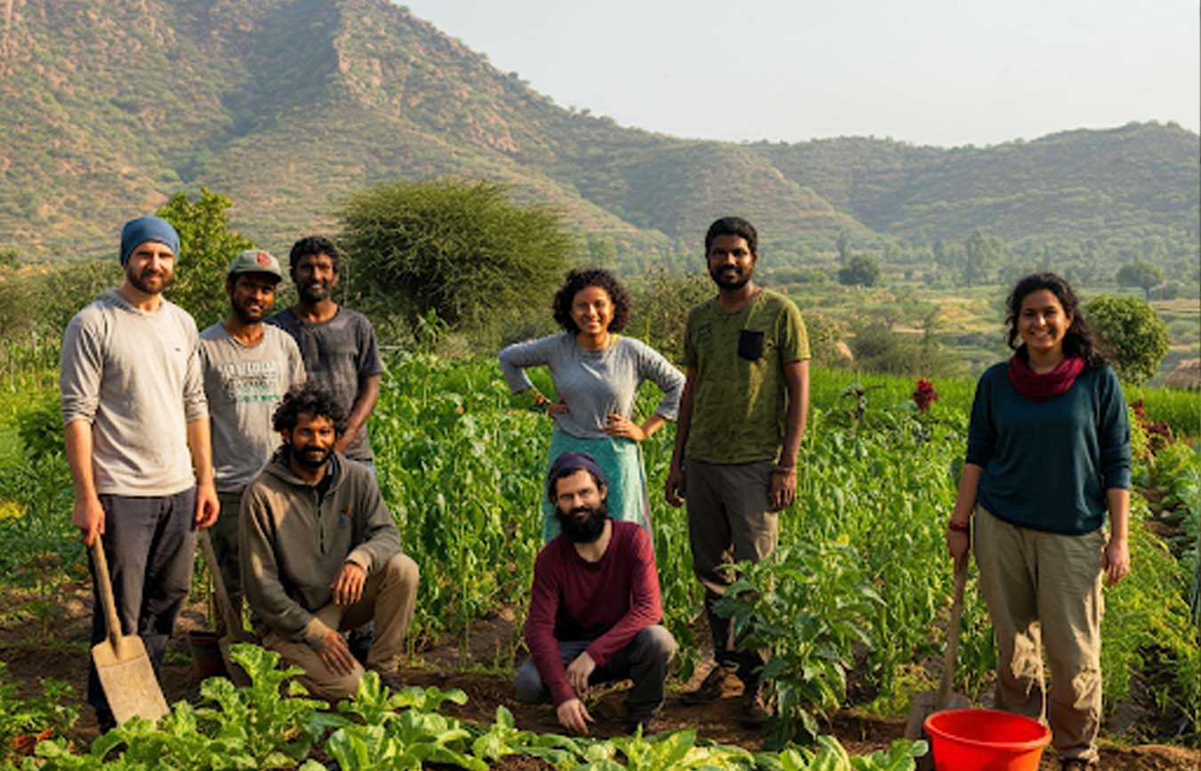 Organic farming retreat in the Aravalli Hills at Camp Wild, offering sustainable farming experiences, nature walks